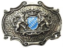 Gürtelschnalle Löwen mit Krone 4,0 cm Altsilber mit Emaille