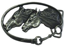Gürtelschnalle Zwei Pferdeköpfe 4,0 cm Altsilber