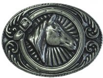 Gürtelschnalle Pferdekopf umrahmt 4,0 cm Altsilber