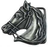 Gürtelschnalle Pferdekopf frei 4,0 cm Altsilber