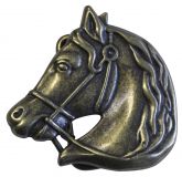 Gürtelschnalle Pferdekopf frei 4,0 cm Altmessing