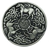 Gürtelschnalle Drei Pferde 4,0 cm Altsilber