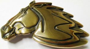 Gürtelschnalle Pferdekopf 4,0 cm Altmessing