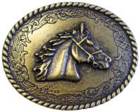 Gürtelschnalle Pferdekopf 4,0 cm Altmessing