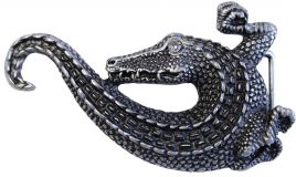 Gürtelschnalle Kroko Bling mit Straß 4,0 cm Altsilber