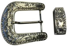 Gürtelschnalle und Schlaufe mit Straß 4,0 cm Silber