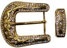Gürtelschnalle und Schlaufe mit Straß 4,0 cm Gold