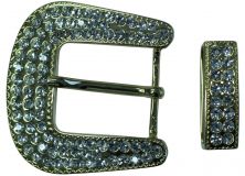 Gürtelschnalle und Schlaufe mit Straß 4,0 cm Gold