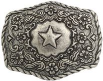 Gürtelschnalle Stern mit Blumen 4,0 cm Altsilber