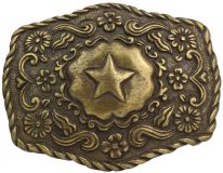 Gürtelschnalle Stern mit Blumen 4,0 cm Altmessing