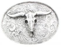 Gürtelschnalle Longhorn 4,0 cm Altsilber