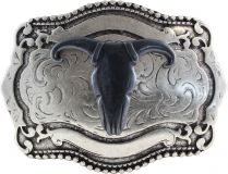 G�rtelschnalle Longhorn 4,0 cm Silber / Schwarz